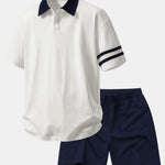 Relax Fit Contrast Collar Polo Shirt & Cotton Drawstring 7" Shorts Set
