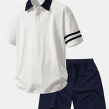 Relax Fit Contrast Collar Polo Shirt & Cotton Drawstring 7" Shorts Set
