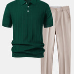 Stripe Jacquard Knit Polo Shirt & Slim Fit Tapered Trousers Set