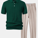 Stripe Jacquard Knit Polo Shirt & Slim Fit Tapered Trousers Set