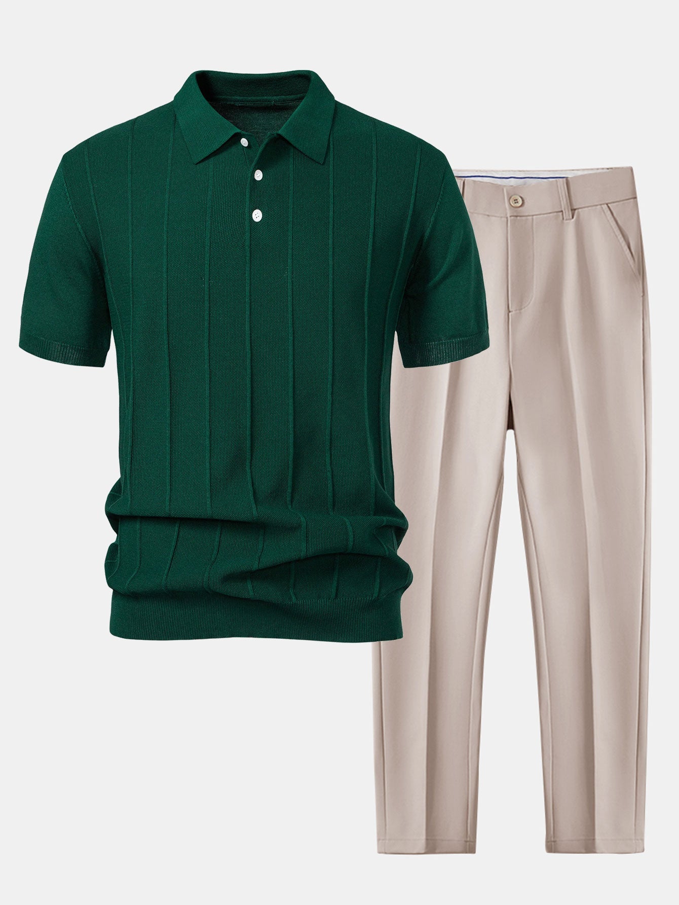 Stripe Jacquard Knit Polo Shirt & Slim Fit Tapered Trousers Set