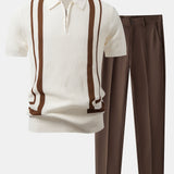 Contrast Waffle Zipper Knit Polo & Slim Fit Tapered Trousers Set
