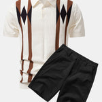 Stripe Geometric Jacquard Knitted Polo Shirt & Cotton Chino Shorts Set