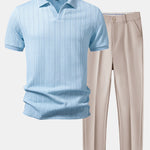 Geometric Jacquard Johnny Collar Polo & Slim Fit Tapered Trousers Set