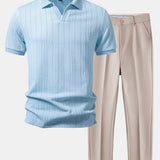 Geometric Jacquard Johnny Collar Polo & Slim Fit Tapered Trousers Set