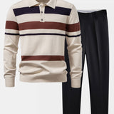 Long Sleeve Stripe Knit Polo Shirt & Slim Fit Tapered Trousers Set