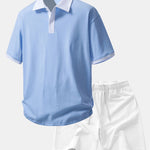 Relax Fit Contrast Cotton Polo & Cotton Drawstring 7" Shorts Set