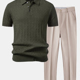Twisted Jacquard Knit Polo & Slim Fit Tapered Trousers Set