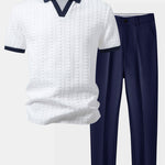 Contrast Jacquard Polo & Slim Fit Tapered Trousers Set