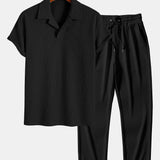Ribbed Cuban Collar Polo & Straight Leg Ribbed Pants Set