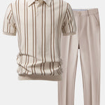Striped Knitted Polo Shirt & Slim Fit Tapered Trousers Set