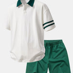 Relax Fit Contrast Collar Polo Shirt & Cotton Drawstring 7" Shorts Set