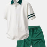 Relax Fit Contrast Collar Polo Shirt & Cotton Drawstring 7" Shorts Set
