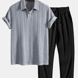 Short Sleeve Jacquard Polo & Straight Leg Ribbed Pants Set