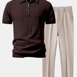 Twisted Jacquard Zipper Knit Polo & Slim Fit Tapered Trousers Set