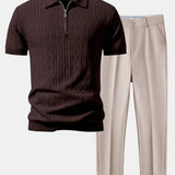 Twisted Jacquard Zipper Knit Polo & Slim Fit Tapered Trousers Set