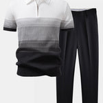 Striped Gradient Knitted Polo Shirt & Slim Fit Tapered Trousers Set