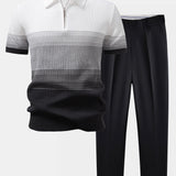 Striped Gradient Knitted Polo Shirt & Slim Fit Tapered Trousers Set