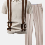 Stripe Johnny Collar Knit Polo & Slim Fit Tapered Trousers Set