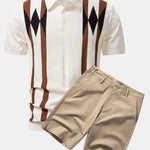 Stripe Geometric Jacquard Knitted Polo Shirt & Cotton Chino Shorts Set