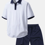 Relax Fit Contrast Cotton Polo & Cotton Drawstring 7" Shorts Set