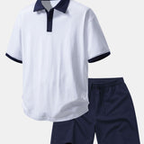 Relax Fit Contrast Cotton Polo & Cotton Drawstring 7" Shorts Set