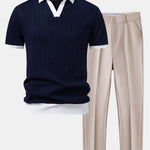 Contrast Geometry Jacquard Knit Polo & Slim Fit Tapered Trousers Set