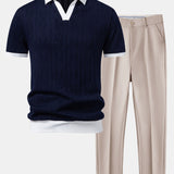 Contrast Geometry Jacquard Knit Polo & Slim Fit Tapered Trousers Set