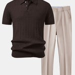 Twisted Jacquard Knit Polo & Slim Fit Tapered Trousers Set