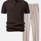 Twisted Jacquard Knit Polo & Slim Fit Tapered Trousers Set