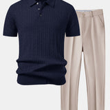 Twisted Jacquard Knit Polo & Slim Fit Tapered Trousers Set