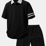 Relax Fit Contrast Collar Polo Shirt & Cotton Drawstring 7" Shorts Set