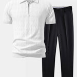 Twisted Jacquard Zipper Knit Polo & Slim Fit Tapered Trousers Set