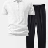Twisted Jacquard Zipper Knit Polo & Slim Fit Tapered Trousers Set