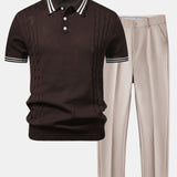 Contrast Trim Twisted Jacquard Knit Polo & Tapered Trousers Set