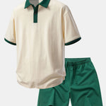 Relax Fit Contrast Cotton Polo & Cotton Drawstring 7" Shorts Set