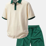 Relax Fit Contrast Cotton Polo & Cotton Drawstring 7" Shorts Set