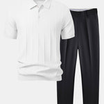 Stripe Jacquard Knit Polo Shirt & Slim Fit Tapered Trousers Set