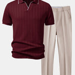 Geometric Jacquard Johnny Collar Polo & Slim Fit Tapered Trousers Set