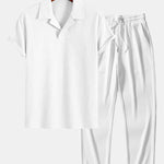 Ribbed Cuban Collar Polo & Straight Leg Ribbed Pants Set