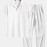 Ribbed Cuban Collar Polo & Straight Leg Ribbed Pants Set