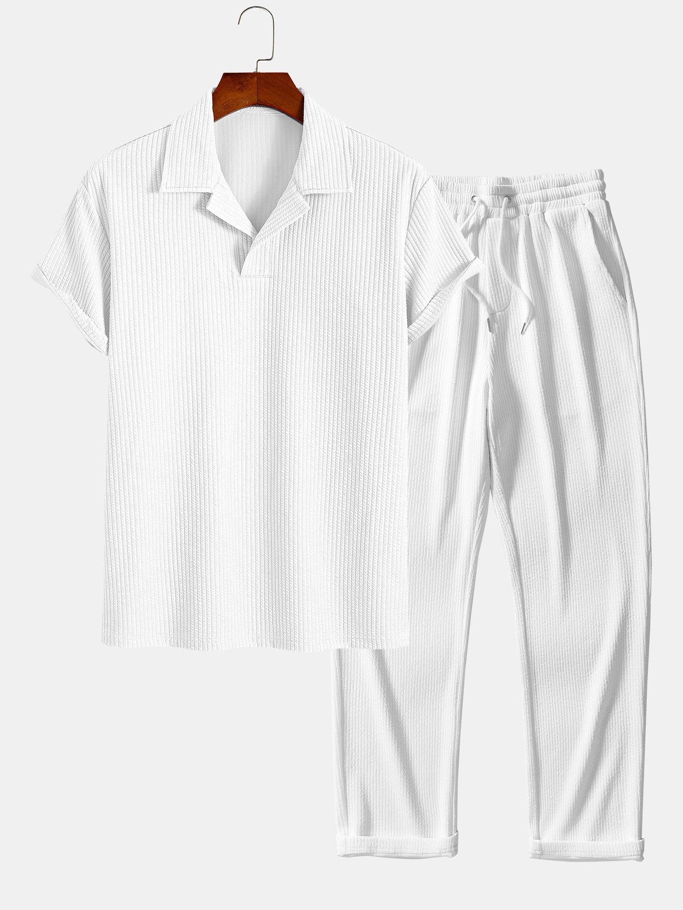 Ribbed Cuban Collar Polo & Straight Leg Ribbed Pants Set