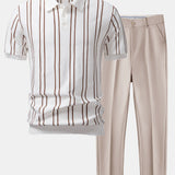 Striped Knitted Polo Shirt & Slim Fit Tapered Trousers Set