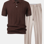 Stripe Jacquard Knit Polo Shirt & Slim Fit Tapered Trousers Set