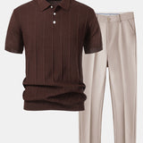 Stripe Jacquard Knit Polo Shirt & Slim Fit Tapered Trousers Set