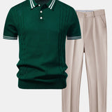 Contrast Trim Twisted Jacquard Knit Polo & Tapered Trousers Set
