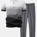 Striped Gradient Knitted Polo Shirt & Slim Fit Tapered Trousers Set