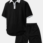 Relax Fit Contrast Cotton Polo & Cotton Drawstring 7" Shorts Set