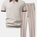 Contrast Zipper Knit Polo & Slim Fit Tapered Trousers Set