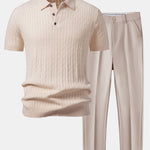 Twisted Jacquard Knit Polo & Slim Fit Tapered Trousers Set
